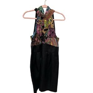 Trina‎ Turk Colorful Silk Halter Tie Back Scarf Print Dress , size 10